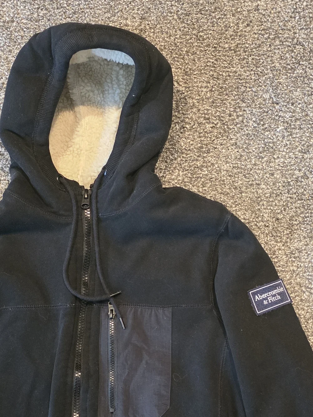 Abercrombie & Fitch Black Hooded Zip Jacket with Sherpa Lining